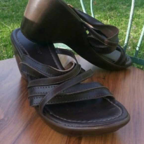 Predictions brown leather strappy wedge sandals sz 8 - Picture 1 of 7